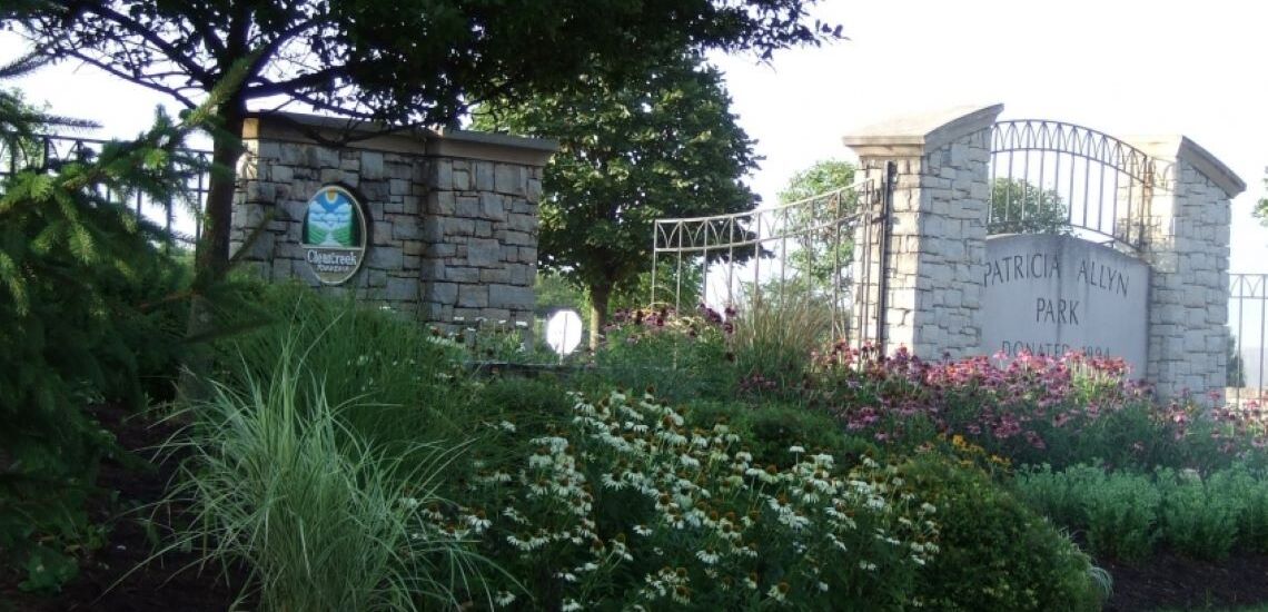 Patricia Allyn Park entrance gate and garden